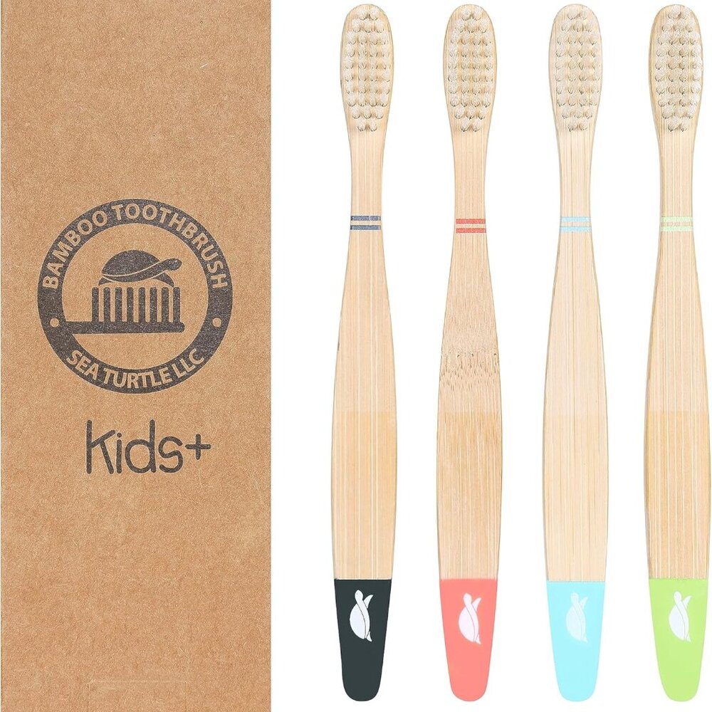 Plant-Based Bristles, Bamboo Toothbrushes, Soft Natural Toothbrush For Kids 4 Pa